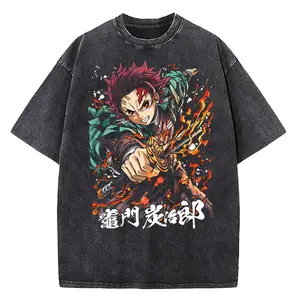 valentine shirts 25 New Fashion Tops Hot Anime Demon Slayer Infinity Castle Washed T-shirt Men Fashion Vintage Casual Cotton Top Men Clothing