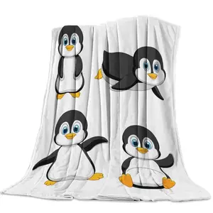 Custom Blanket Home Textile Penguin Cartoon Background Feet Flannel Weighted Blanket Warm Soft Throw Sofa Bed Travel Blankets summerwins