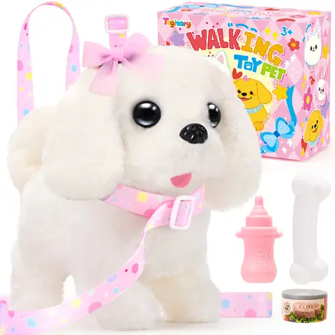 Summerwins Soft No-Shed Plush Interactive Toddler Puppy Toy - Battery-Powered Electronic Dog with Leash, Wagging Tail, Walks & Barks, Cognitive Skills & Emotions Boost, Unisex 3-4 Years Easter/Christmas Gift