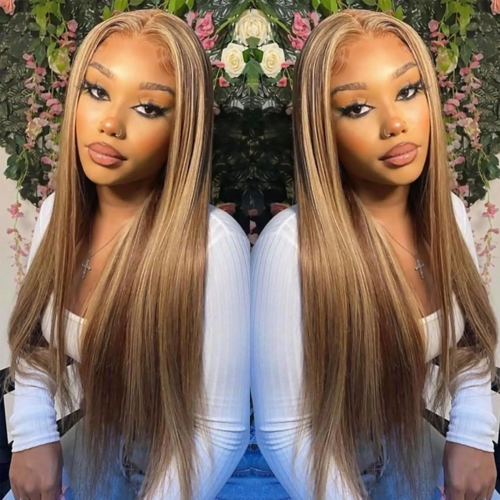 34 Inch Honey Blonde HD Lace Front Wig Human Hair 13x4 Straight Lace Front Wigs Human Hair Ombre Highlight Lace Front Wig Human Hair Pre Plucked 427 Colored