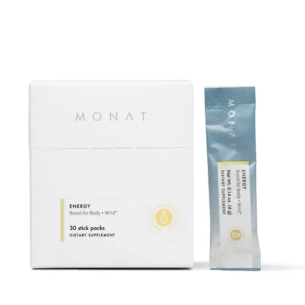 MONAT Energy - 30 Stick Packs - All-Natural Drink Mix for Energy. Supports Physical Performance & Mental Alertness with Natural Flavors Beverage Fruit