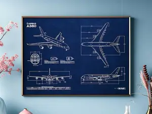Airbus A380-800 Blueprint Poster Horizontal | Aviation Wall Art Unframed -  Modern Fighter Jet Wall Art – Military Aircraft Illustration Print