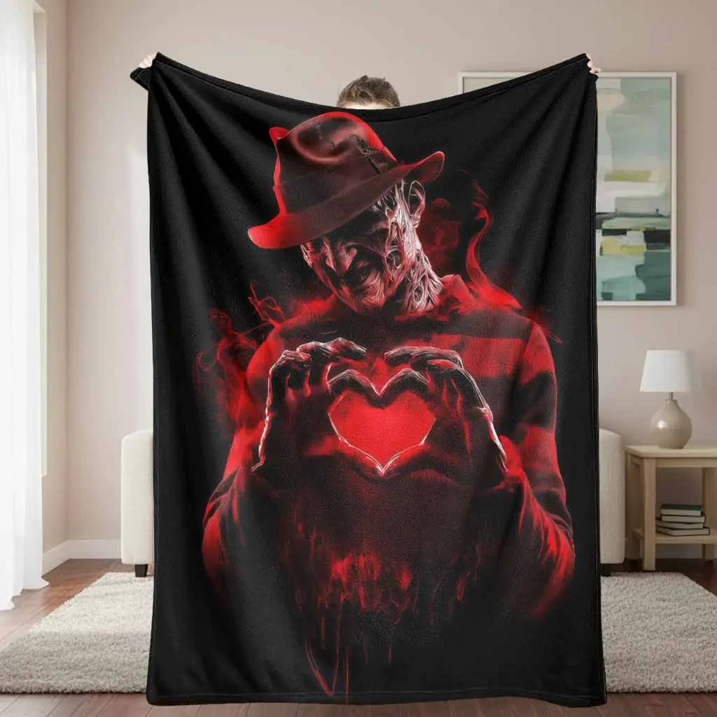 Freddy Krueger Heart Hands Graphic Character Horror Blanket - Nightmare Villain Theme Flannel, Lightweight Anti-Pilling Weave, Soft Cozy, Halloween Motif Spooky Print, Ideal for Movie Nights, Horror Fans Gift, Graphic Character Blankets, Horror Print Blan