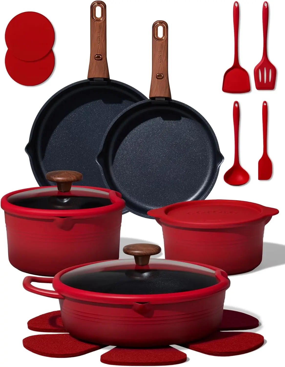 CAROTE 20Pcs Titanium Cookware Set, Pots and Pans Set Non Stick, Kitchen Cooking Set with Detachable Handle, Non Toxic Induction Cookware - Camping Cookware, Dishwasher/Oven Safe, Blue
