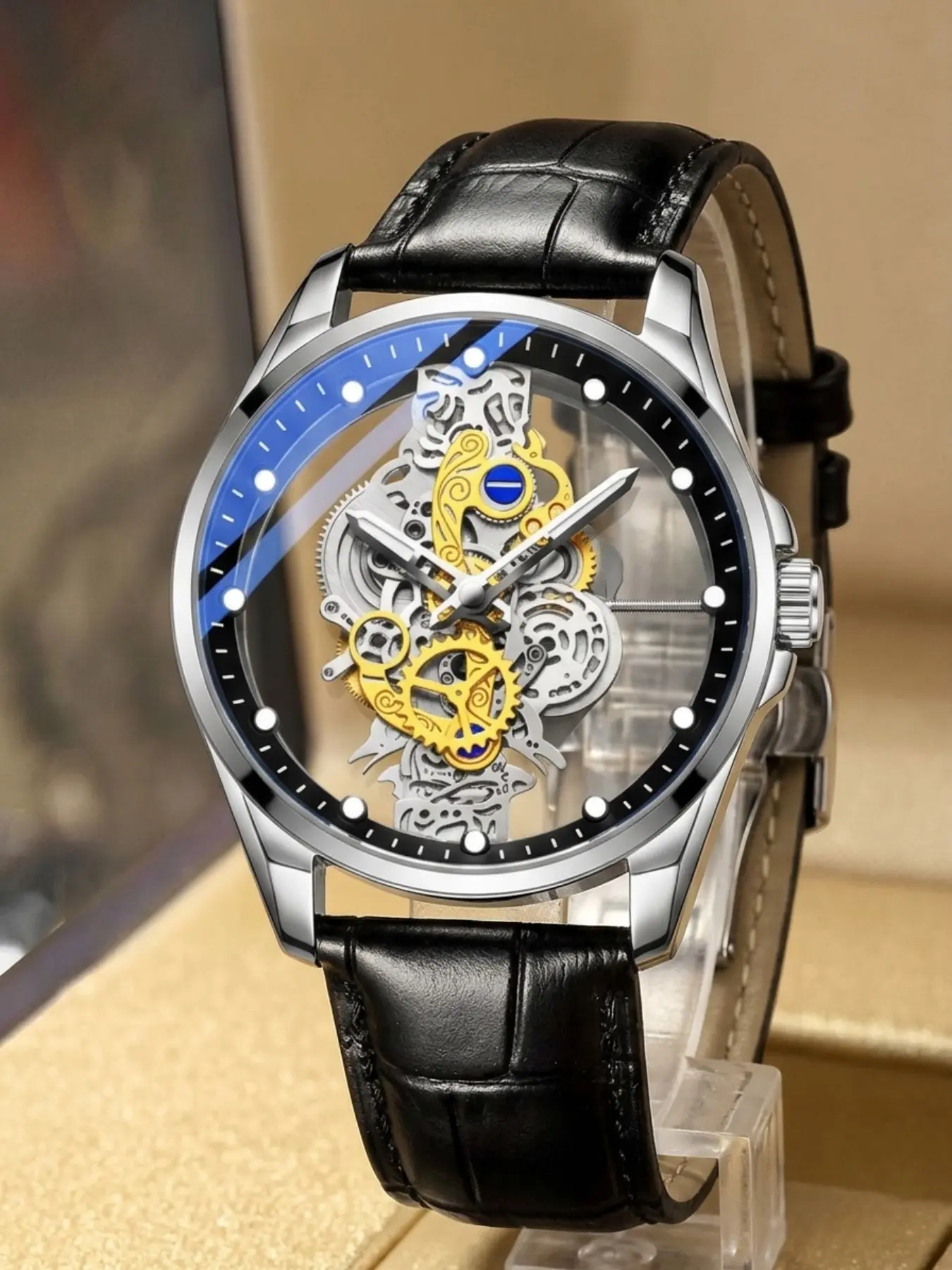 A popular men's hollowed out belt business Korean style casual quartz watch Analog Watches