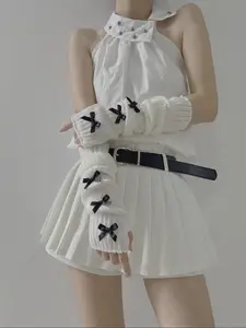 Women's Fashion Y2K Lolita Bow Fingerless Gloves, Cute Loose-Fitting Arm Warmers for Dating Party Music Festivals Wedding