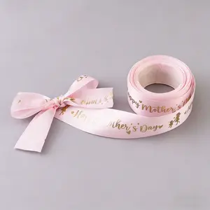 Mother's Day Gold Foil Print Ribbon, 5 Yard/16mm DIY Craft Supplies, Perfect for Gift Wrapping & Bouquet Decoration, Bouquet Wrappers, Multiple Colors Available, Gift for Mom, Gift Decorations