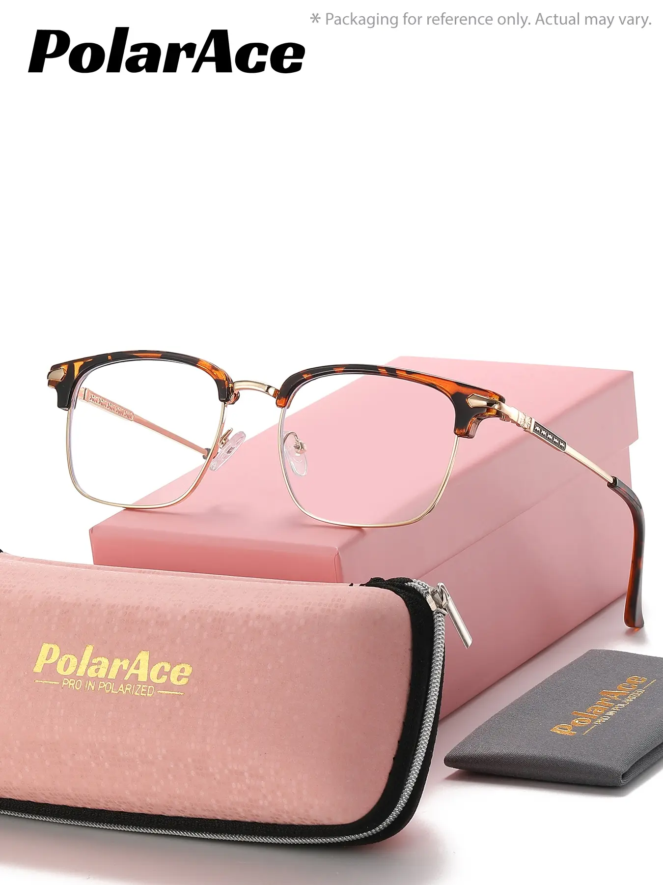 PolarAce 1 Piece Unisex Full Frame Plano Glasses，Square Frame Plano Glasses Petite frame shape