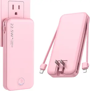 Diamuar Portable Charger with Built in Cable and AC Wall Plug, USB C Power Bank 12000mAh 22.5W Super Fast Charging, Lightweight Portable Phone Charger Travel Battery Pack for iPhone,Android,Samsung ect Pink Cute Chargeable Smartphone tiktokshopspringglowu