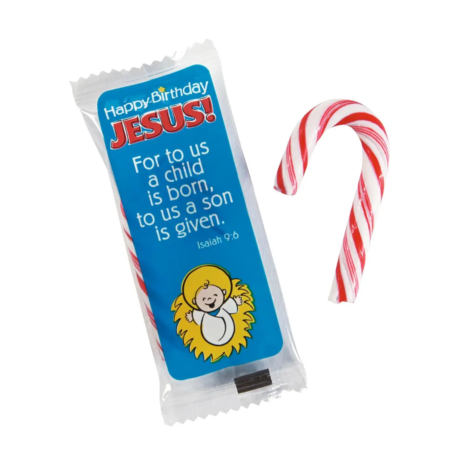 2" 7 oz. Mini Happy Birthday Jesus Classic Peppermint Candy Canes - 40 Pc.
