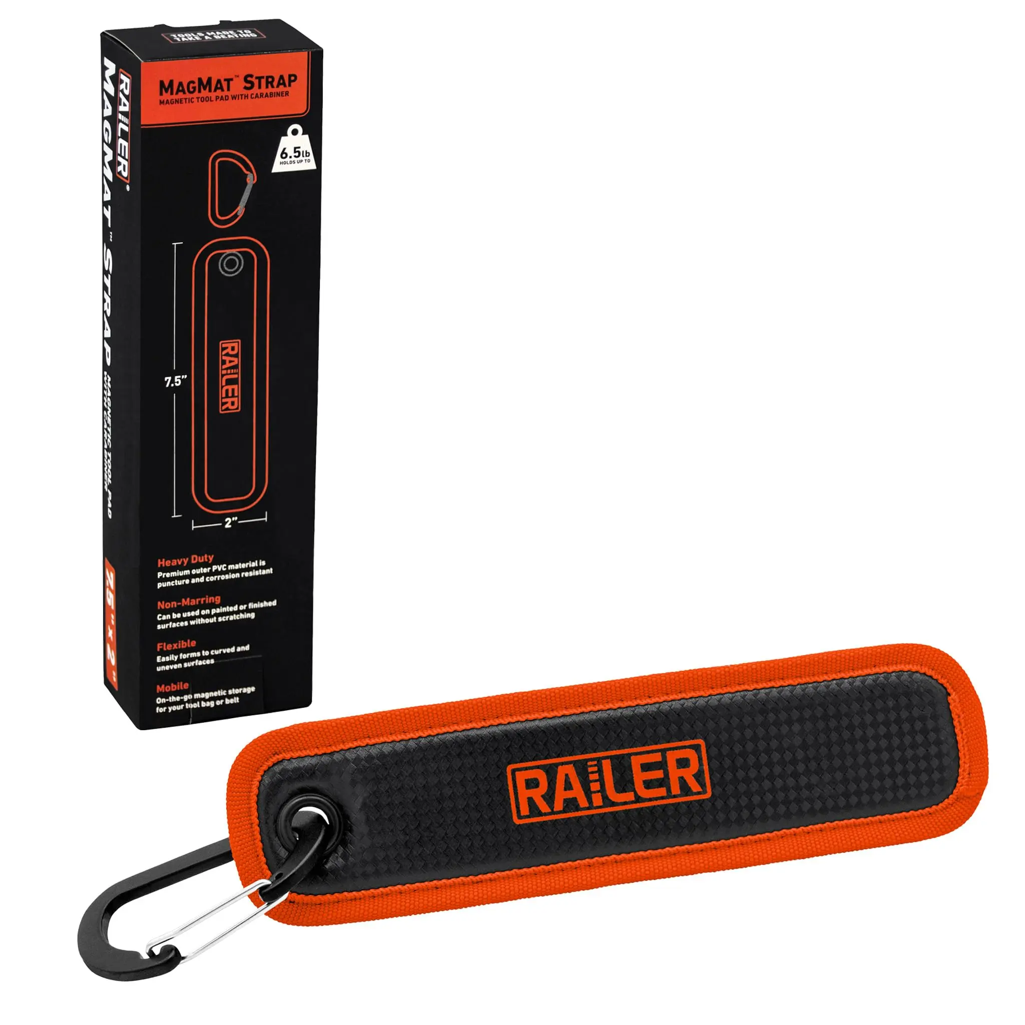 Premium Railer Magnetic Tool Pad with Carabiner. Durable Non-Slip Magnetic Tray Holds Up to 6.5lb | Efficient Tool Organizer for Workshop & Garage