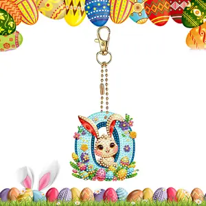 Easter Diamond Art Keychain Ornaments Double Sided Hanging Key Chains Diamond Painting Keychain Kits Diamond Painting Backpack Pendant for Adults Key Ring Art Pendant Decor