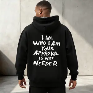 Men's Hoodie "I Am Who I Am, Your Approval Is Not Needed" Soft Stretchable Autumn Winter Casual Outfit 35% Cotton 65% Polyester Windproof Hood Drawstring Side Pockets, Tops, Trench