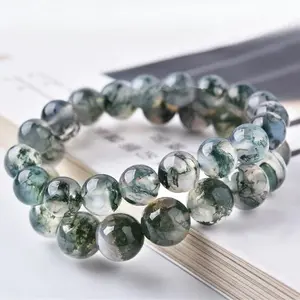 Lovskaya Moss Agate High Quality Natural Crystal Bracelet for Adults Unisex Design Stress Relief Money Attraction Natural Crystal Beads