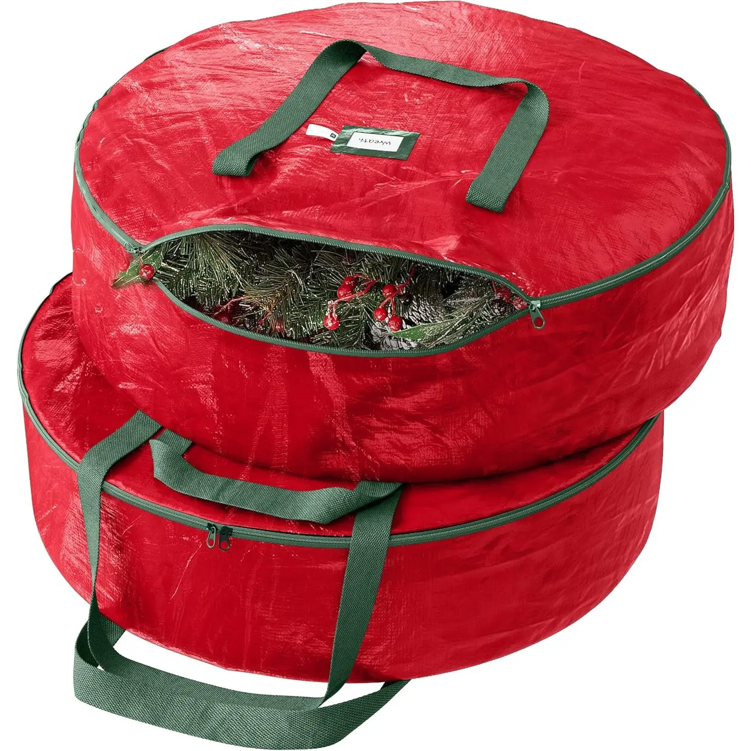 Heavy Duty Wreath Storage Bag 30 Inch, 2-Pack - Christmas Wreath Storage Container Red - Waterproof Plastic Material Wreaths Holder Storages - Holds 30 Inch Wreaths For Year Round