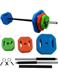 【Christmas Gift】Green+Orange+Blue 40 Lbs Barbell Weight Set Adjustable Free-Weights Strength-Training Equipment For Home & Gym Use  Adjustable Barbell Weight Set With Cushioned Grips & Quick-Change Rubber Plates
