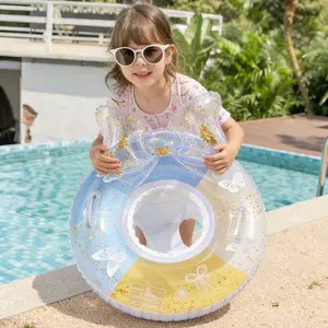 Baby Swim Ring with Seat, Inflatable Pool Float with Bow & Glitter, Safe Infant Swimming Float for Toddlers, Pool Floaties