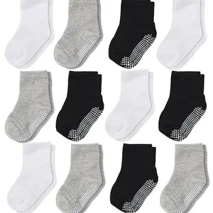 12 pairs Cozy Non-Slip Floor Socks for Boys - Breathable, Thermal Crew Socks for Casual Wear in Autumn and Winter, Casual Soft Socks