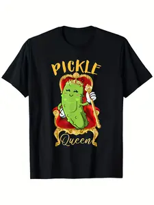 Funny Pickle Queen Graphic T-Shirt - Cute Pickle Girl Crown Design - Soft Breathable 100% Cotton Tee - Black Shirt with Yellow Lettering - Sizes S-XXXL - Funny Foodie Gift for Pickle Lovers - Casual Everyday & Costume Party Outfit - Machine Washable Crew