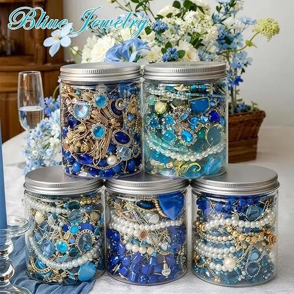 Blue Jewelry Box Set -25-60 piece jewelry box, women's gift set (necklace, earrings, ring, bracelet, keychain, hair clip) - unique birthday gift