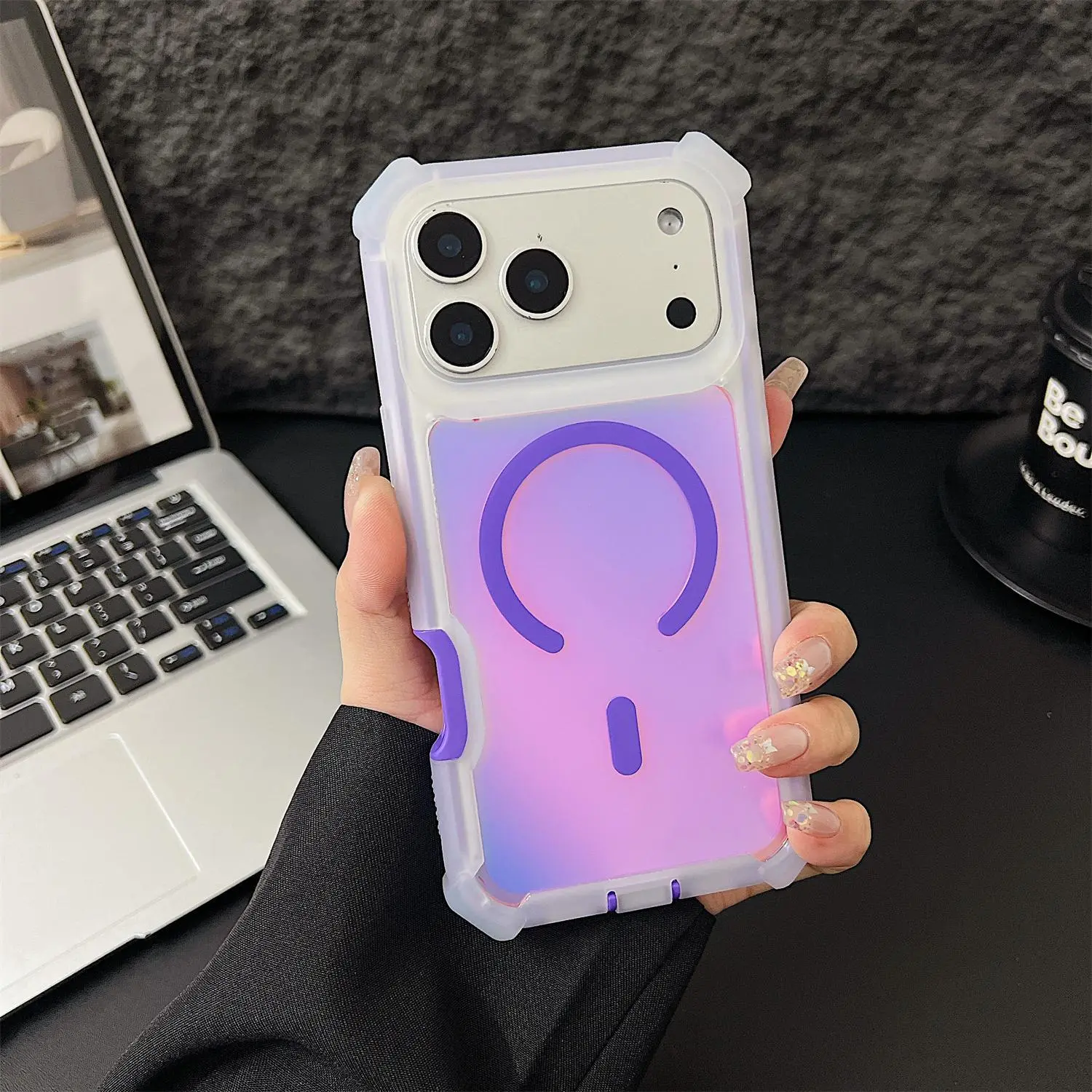 For iPhone 13 14 15 16 17 Pro Max Air Shockproof Color-Changing Laser Dazzling Magnetic Smartphone Case, Magsafe-Compatible Wireless Charging Cover, Transparent Cellphone Shell, Phone Accessories, Mother's Day Gift for Her # SummerVibes summerwins
