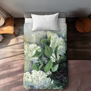 360 Stand Machine-Washable Duvet Cover - Twin Extra Long, White Lilacs Botanical Print, Nature-Inspired Bedroom Bedding Set, Soft Home Decor Textile Soft Furnishing