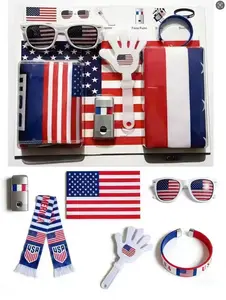  USA fan gift box,2026 football match，6-in-1 kit， Fan Cheer Set - Soccer, Fans, Stadium Cheer Props, Party Set, including Scarf, Sunglasses, Wristband, Flag, Face Paint, and Clapper - Sports Event Props, Suitable for Stadiums, Festival Parties, and Home