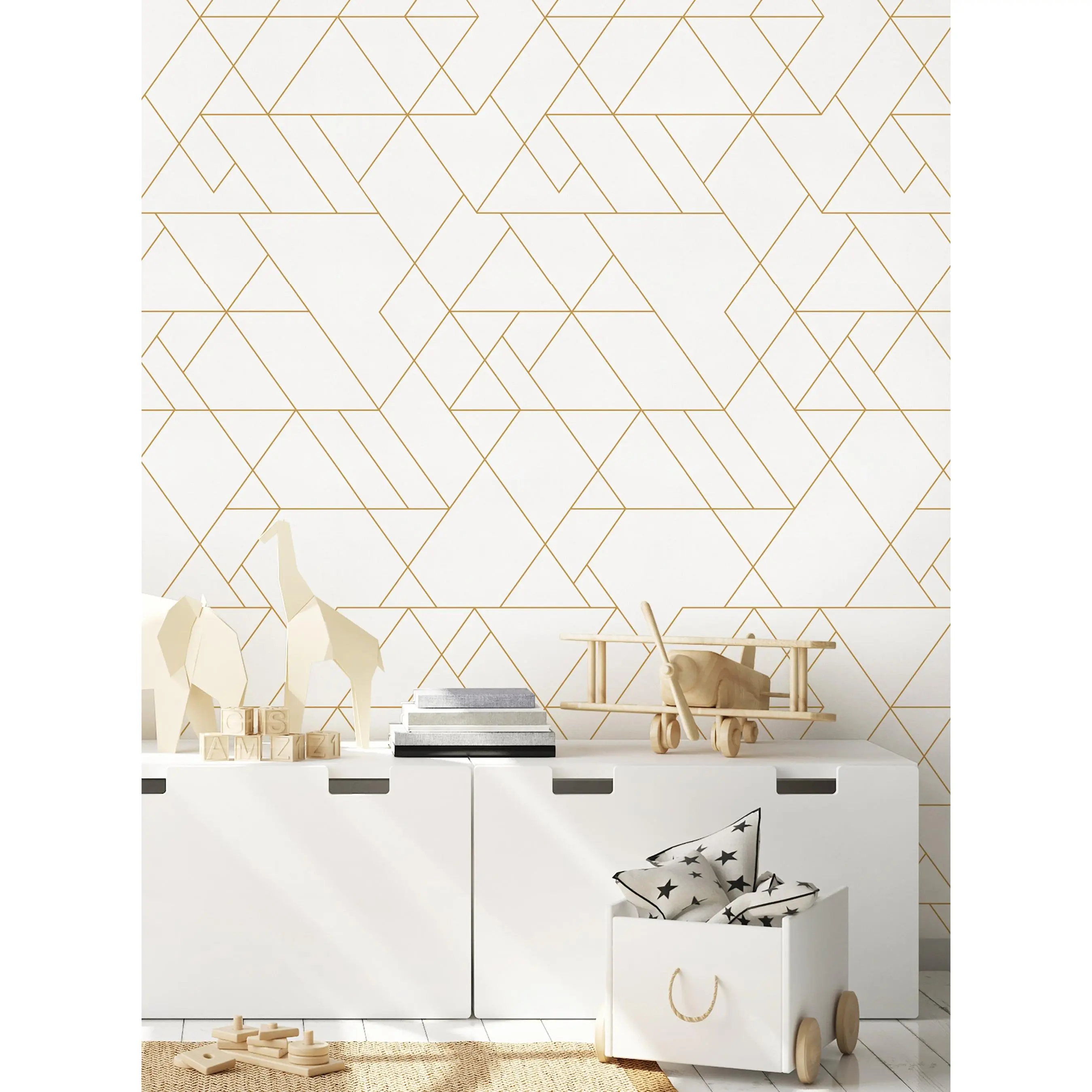 Peel-and-Stick Geometric Art Deco Interlocking Triangles Wallpaper - Renter-Friendly, Self-Adhesive, 48" Repeat, for Art Deco Interior Design, Accent Wall, Modern Home Decor