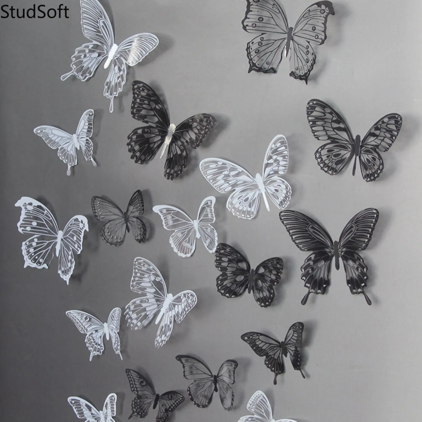 24-Pack 3D Realistic Black & White Butterfly Decorative Decals - Bag Accessory for Camping, Hiking Hammock Setup Wall & Room Decor, Decorative Decal, Butterflies