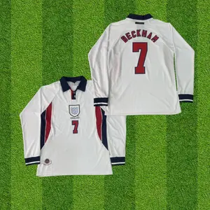 1998 World Cup England National Team Jersey 7# Beckham Retro Long Sleeve Soccer Jersey