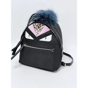Pre-owned FENDI Leather Backpacks Black Nylon and Monster Eyes Mini Backpack JD005FD