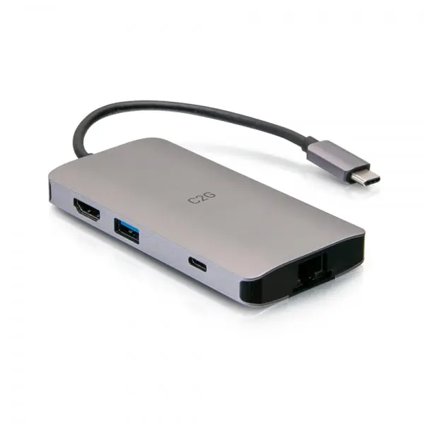 C2G C2G54458 8-in-1 Mini Dock with HDMI, 2x USB-A, Ethernet, SD Card Reader & USB-C Power Delivery up to 100W - 4K 30Hz