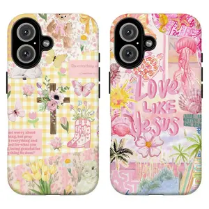 FL-"Love Like Jesus" Pink Floral Christian Phone Case,Pink Ocean & Jesus Quote "Love Like Jesus" with Jellyfish & Palm Trees Protective Cover For iPhone 11 12 13 14 15 16 17 Air Pro Max for Samsung S26 S25 S24 S23 S22 S21 Case,Gift for her/him