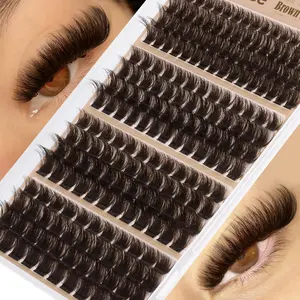 Brown Lash Extensions Gently Fluffy Eyelash Clusters Dark Brown Lash Clusters Clusters Salon Eyelash Extensions 130D 150D 180D 200D Volume Lashes Value Pack Pestañas Postizas Marrón (208Pcs, 10-16MM)