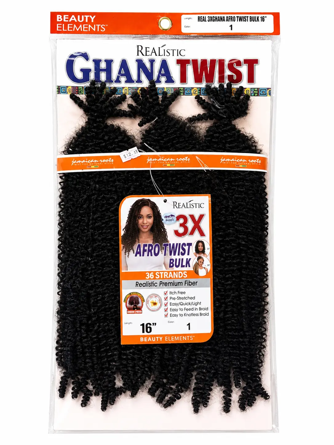 Beauty Elements Realistic Ghana Twist 16" 36 Strands Afro Twist Bulk 3X Realistic Premium Fiber Hair Extensions