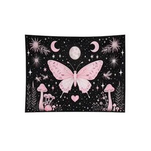 2D Flat, 1pc Bohemian Butterfly Tapestry Suitable for - Boho Wall Hanging with Stars & Mushrooms, Durable Decor for Bedroom, Dorm,, Wedding, Shower, 2D Flat