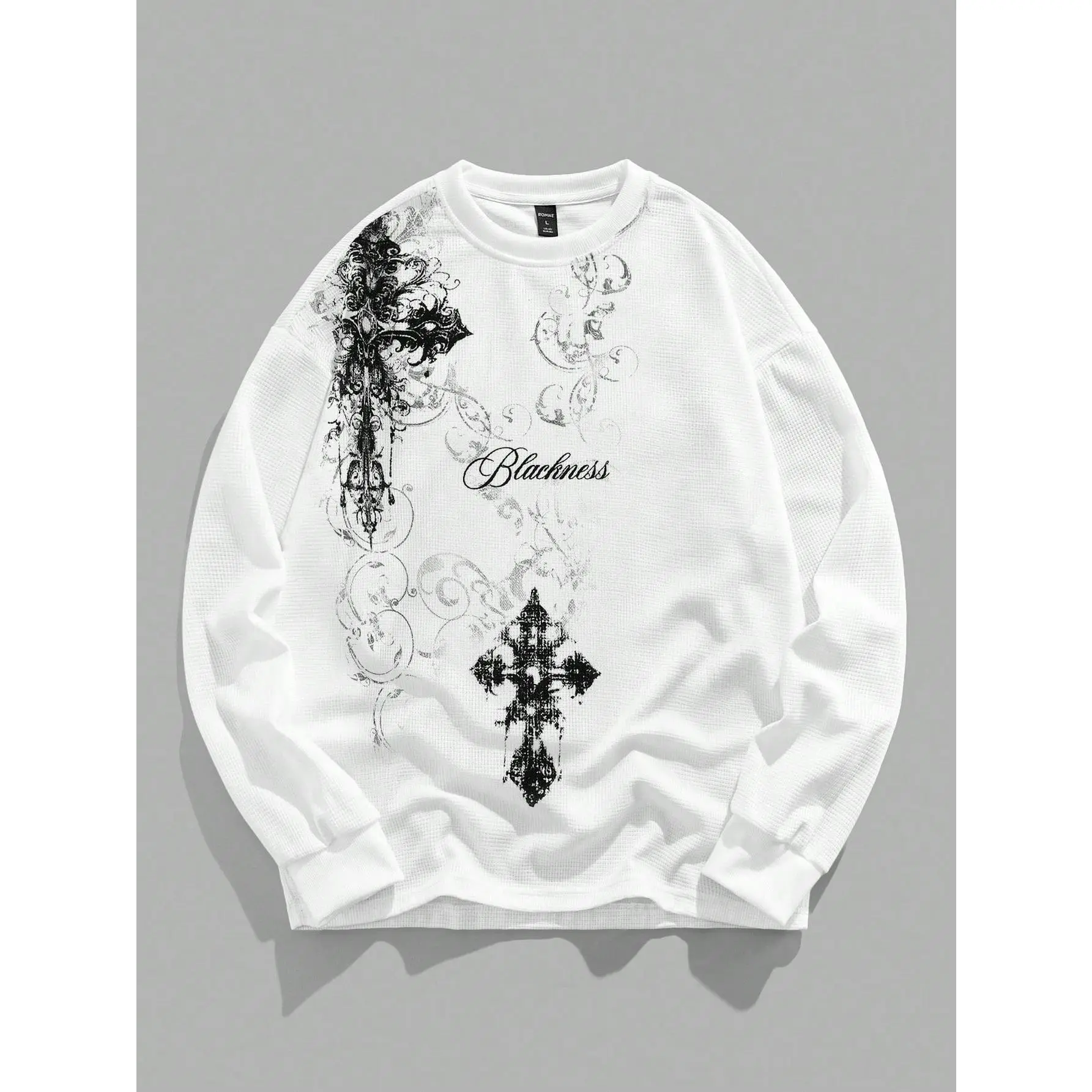 Men's Knitwear Gothic Cross Print Pullover Sweaters, Soft Waffle Fabric with Ribbed Cuffs, Easy Care Hang Dry, Tops, Male Clothing, Graphic Tops, Waffle Knit, Clothes, Soft Fabric-Poly, Concerts, Weekend Coffee Runs, Fashion Apparel, Graphic Clothing