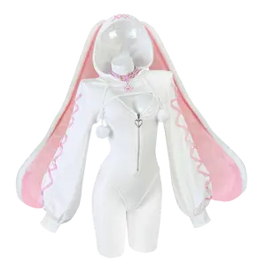 Koruraclub Heart-Lock Floppy Bunny Jumpsuit KO103 Cosplay Outfit for Women Comfortable Fit Minimalist Grey Basic White Costume SpringStatements