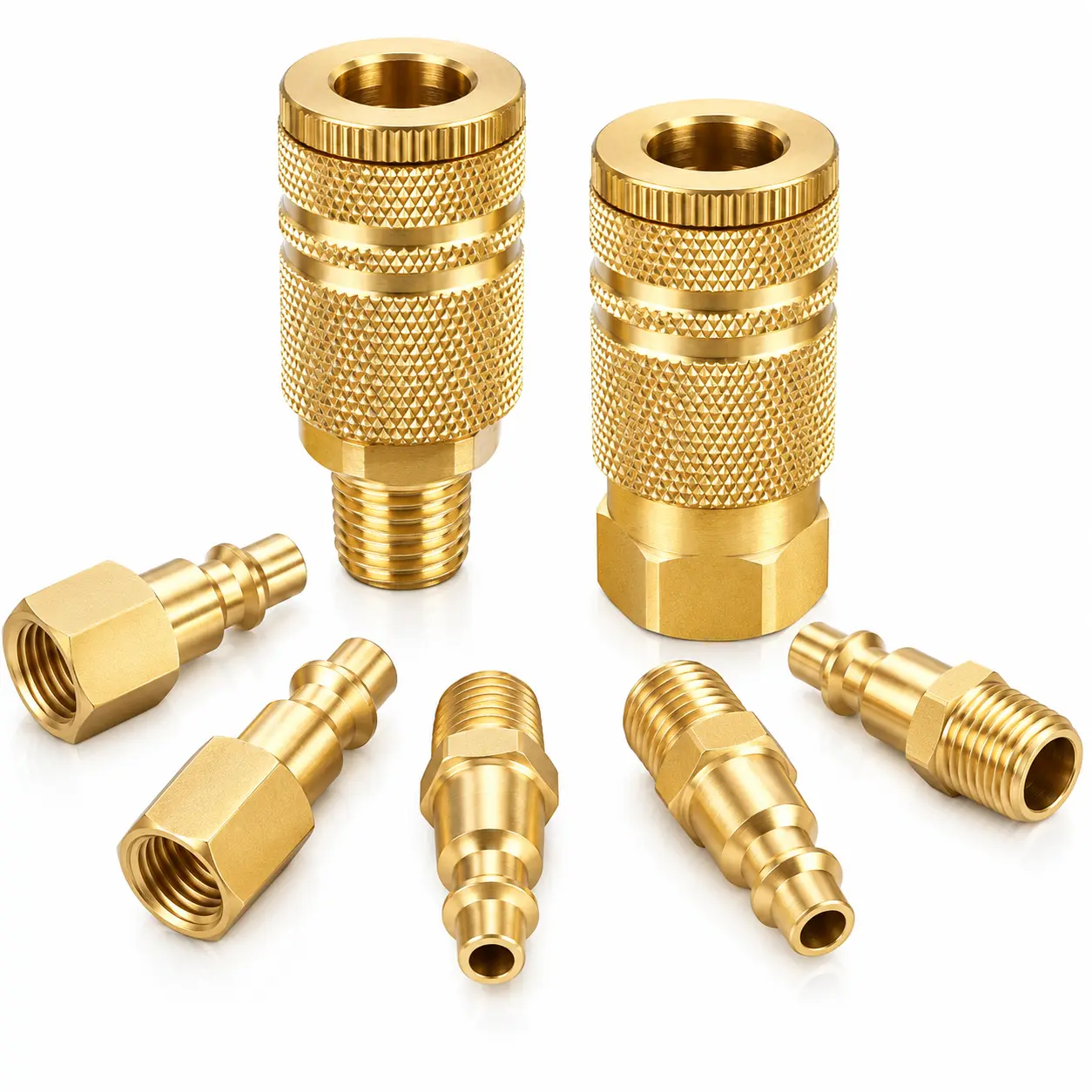 Air Hose Fittings Quick Connect Brass Air Coupler and Plug Kit, Industrial Type D, 1/4 Inch NPT Air Compressor Fittings, (7 Piece)