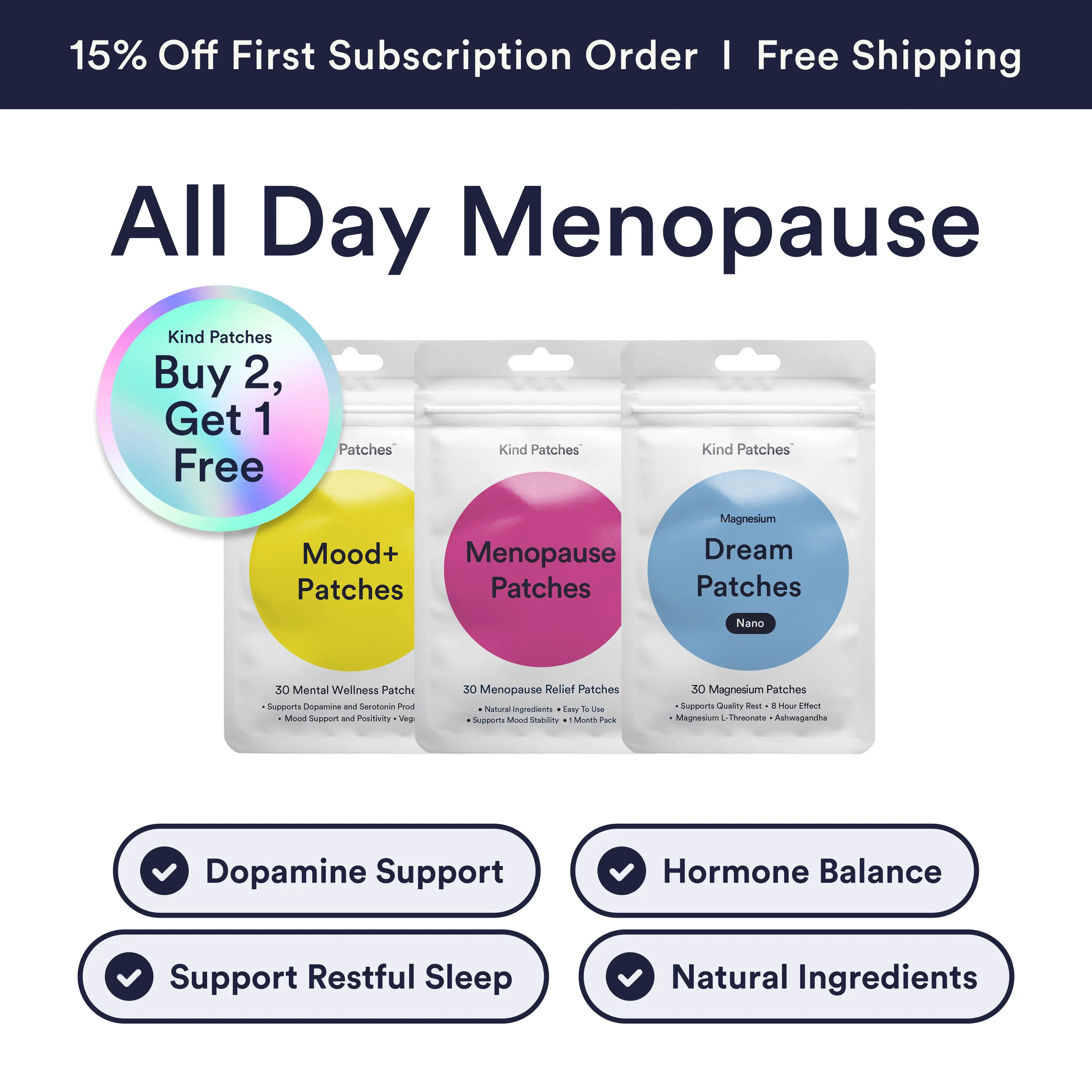 All Day Menopause Bundle: 30 Mental Wellness Patches + 30 Menopause Relief Patches + 30 Magnesium Patches, Mood Support, Hormone Balance, Support Restful Sleep, Natural Ingredients
