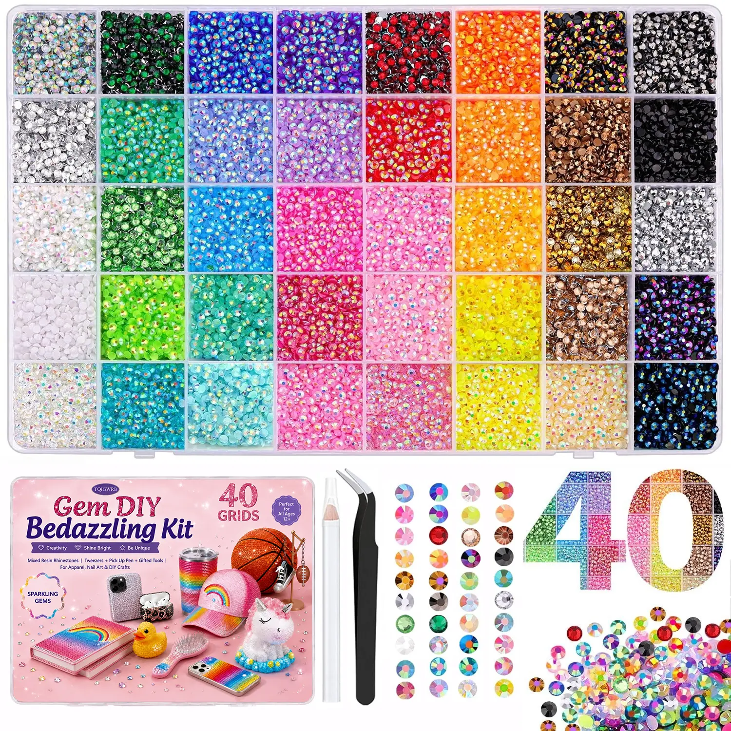 42000Pcs Resin Jelly Rhinestones for Bedazzling, 3mm Multicolor Flatback Rhinestones, Bedazzling Kit with 3Pcs B6000 Jewelry Glue and Tools, Bedazzler Kit for Crafting Book Clothes Makeup Shoes
