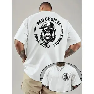 Bad Choices Make Good Stories Chimpanzee Print Men's T-shirt, Menswear,Men's Solid Color Crewneck Tee for Gym & Casual