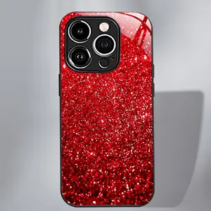 A Vibrant Red Glitter Gradient Phone Case Made of Original Tempered Glass,Offering High-End Fashion with Full Protection Against Drops, Compatible with iphone17 17Air 16 Pro 15 Promax 14 Plus 13 12 11