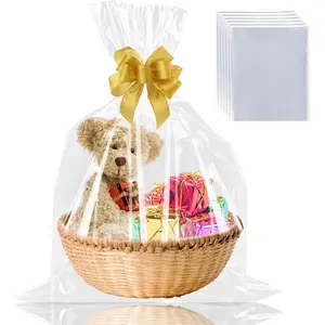 18 count 18X30 Cellophane Bags for  Baskets Wrapping Plastic,  Basket Wrap, Large Clear Cellophane Wrap for Gifts, Weddings, Bridal  Showers (Ribbon Not Included)