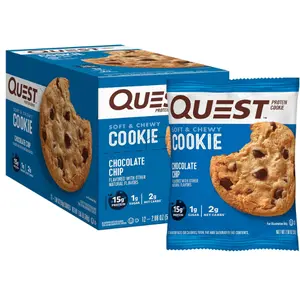 Quest Nutrition Chocolate Chip Protein Cookie - 15g Protein, 1g Sugar, 2g Net Carbs, 12 Count, Keto Friendly, Snack, Cooky