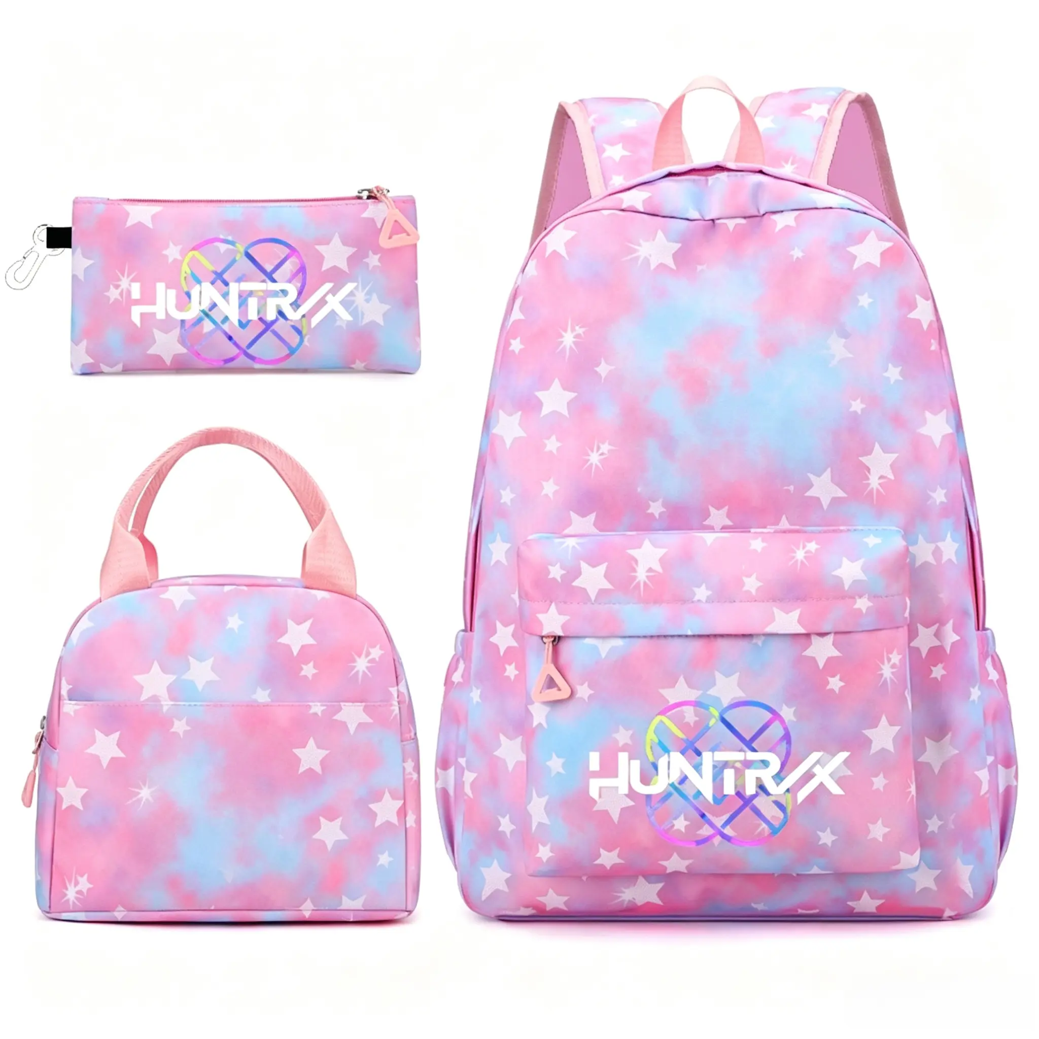New girls’ group-print double-shoulder backpack set — collegiate-style school/travel backpacks, 3-piece set, Backpacks For School, School Backpack For Girls