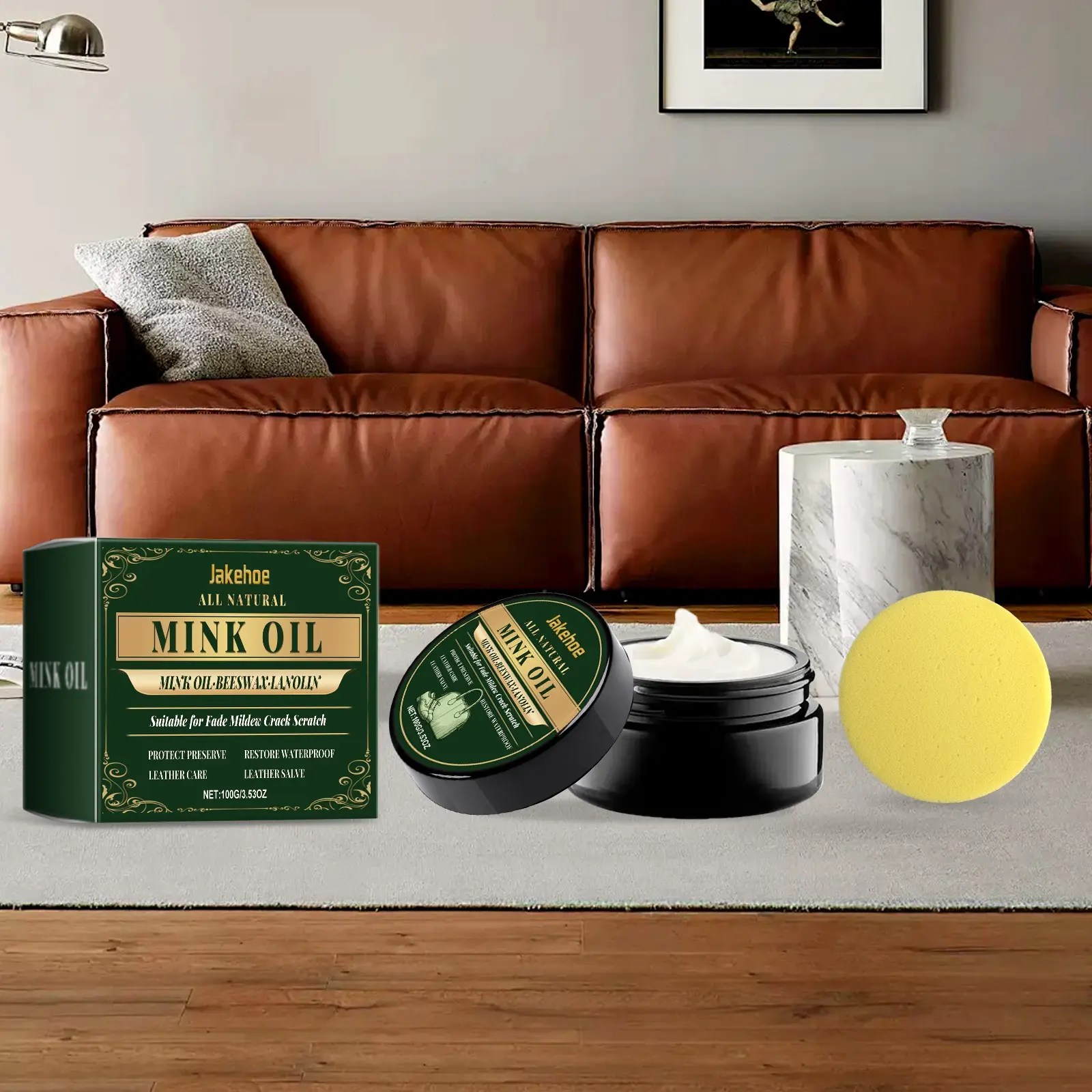 Jakehoe Leather Cleaning & Care Cream, Upholstery Cleaner for Daily Maintenance, Restores Shine, Ideal for Couches & Jackets