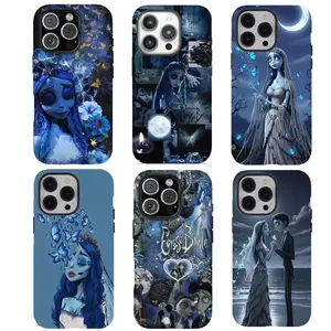 Y-Corpse Bride Patchwork Pattern Wall Paper phone case,Blue patchwork Phone Case，for iPhone 16 15 14 13 12 11 17Pro Max,for Samsung S25 S24 S23 S22 Ultra,Protective Cover,give her/him a gift for Christmas and Thanksgiving