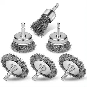 6PCS Professional Wire Wheel Brush Set, Carbon Steel Cup Wire Brush for Drill with 1/4 Inch Hex Shank, Wire Brushes Drill Attachments for Cleaning Rust Removal, Corrosion & Scrub Surfaces, Drill Brush