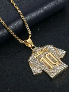 New Hip Hop Jewelry, Titanium Steel Gold Plated Diamond Football Messi 10 Jersey Pendant Necklace, Trendy Fashion Accessory